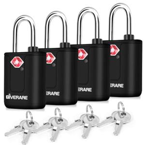 4 Pack TSA Approved Travel Luggage Locks with Keys, Keyed Suitcase Padlock, Zipper Small Locks, TSA Accepted Compatible Padlocks for Suitcase, Backpack, Gym Locker, Jewelry Box, Anti Theft-Black