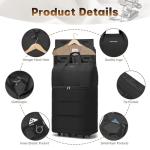 Collapsible Rolling Garment Bags, Large Rolling Duffle Bag with Wheels Convertible Travel Garment Bag for Men Women Carry On Garment Bag for Travel Suitcase Suit Business Travel Bag, Black