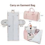 Garment Bags for Travel, Convertible Suit Travel Bag for Women, Stylish Carry On Garment Bag with Toiletry Pocket, Shoulder Strap and Shoes Compartment, 2 in 1 Foldable PU Leather Duffle Bag, Pink