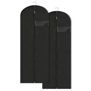 LXLOVESM Dress Bags for Gowns Long, 65'' Garment Bags for Hanging Clothes, Suit Bag Cover for Storage and Travel, 2 Pack (Black)
