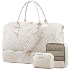 LOVEVOOK Travel Duffle Bag for Women, Weekender Overnight Bag with Shoe Compartment, Carry on Case with Toiletry Kit, Gym Duffel Bag with Wet Pocket, Hospital bags for Labor and Delivery, 3 Pcs Set