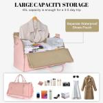 Geestock Garment Bags for Travel, PU Leather Carry On Garment Duffle Bag for Women with Shoe Pouch, 2 in 1 Convertible Suit Travel Bag (Pink)