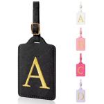 Personalized Initial Luggage Tags for Suitcases,Leather Letter Cute Luggage Tags with Privacy Name Card,Embroidered Monogrammed Travel Bag Backpack Tags Gifts for Women Kids Girls Teens(Black-A)