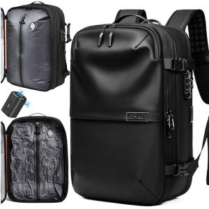 AirVault Vacuum Seal Travel Backpack 60L with Expandable Vortex Air Compression Vacuum System Water Resistant TSA Lock (Vacuum Pump Included, Black, 60L)