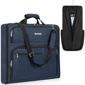 Garment Bags for Travel, 41'' Water-Resistant Carry On Garment Bag for Hanging Clothes, Large Suit Travel Bag Convertible Travel Garment Bag for Shirts, Dresses, Coats (Blue)