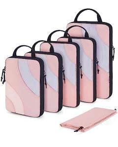 BAGSMART Compression Packing Cubes for Travel, 6 Set Travel Packing Cubes for Suitcases, Compression Suitcase Organizers Bag Set, Lightweight Packing Organizers Baby Pink