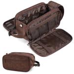 PAVILIA Toiletry Bag for Men Women, Mens Travel Bag Toiletries Organizer Case for Grooming, Travel Essentials Shaving Dopp Kit, PU Leather Water Resistant Cosmetic Pouch, Dark Brown