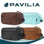 PAVILIA Toiletry Bag for Men Women, Mens Travel Bag Toiletries Organizer Case for Grooming, Travel Essentials Shaving Dopp Kit, PU Leather Water Resistant Cosmetic Pouch, Dark Brown