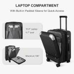 LEVEL8 Grace Hard Shell Carry on Luggage with Front Compartment, 20 Inch Expandable Suitcases with Wheels, Lightweight Carry-on Suitcase for Airplane, Tsa Lock, Black