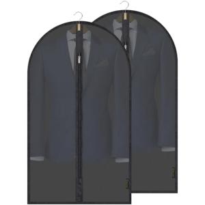 BALEINE 40'' Translucent Garment Bags, 2 Packs PEVA Dress Bag for Closet Clothes Dresses Suit Coats Storage (Black, 2PK)