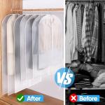 BALEINE 40'' Translucent Garment Bags, 2 Packs PEVA Dress Bag for Closet Clothes Dresses Suit Coats Storage (Black, 2PK)