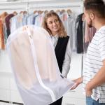 BALEINE 40'' Translucent Garment Bags, 2 Packs PEVA Dress Bag for Closet Clothes Dresses Suit Coats Storage (Black, 2PK)