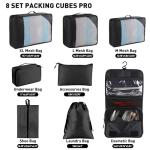 Toncoke 8-Piece Packing Cubes for Travel, Mesh Luggage Organizers with Shoe Bag, Toiletry Bag, Laundry Pouches, 4 Sizes (XL/L/M/S) for Suitcase Organization, Men Women Kids, Black