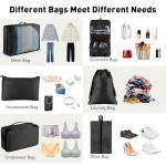 Toncoke 8-Piece Packing Cubes for Travel, Mesh Luggage Organizers with Shoe Bag, Toiletry Bag, Laundry Pouches, 4 Sizes (XL/L/M/S) for Suitcase Organization, Men Women Kids, Black