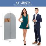 Perber 43" Garment Bags for Hanging Clothes, Suit Bags for Closet Storage and Travel, Grey Suit Cover Bags with Clear Window for Coats, Jackets, Shirts (5 Packs)