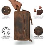 LEATHER VILLAGE Premium Leather Travel Toiletry Bag - Unisex Water-Resistant Travel Dopp Kit, Shaving & Cosmetic Organizer for Men & Women - Compact Bathroom Essentials - Rustic Brown