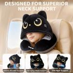 Mewaii Travel Neck Pillow with Hood for Airplanes,Memory Foam,Breathable Ice Silk & Soft Velvet,Double-Sided,Removable to Clean,Adjustable Strap,Portable Travel Pillow for Long Flights Adults & Teens
