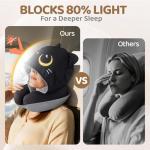 Mewaii Travel Neck Pillow with Hood for Airplanes,Memory Foam,Breathable Ice Silk & Soft Velvet,Double-Sided,Removable to Clean,Adjustable Strap,Portable Travel Pillow for Long Flights Adults & Teens