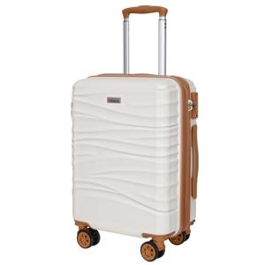 Romswi Expandable 22" Carry On Luggage,Hardshell Suitcase with Double Spinner Wheels for 20% More Space, Airline Approved Lightweight Hardside Luggage, Scratch-Resistant & YKK Zipper, White