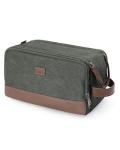 WANDF Toiletry Bag for Men Travel Toiletry Organizer Canvas and Leather Dopp Kit Water-Resistant Shaving Bag for Travel Accessories (Green, Large)