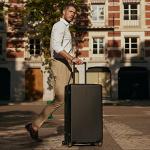 LEVEL8 Trunk Luggages, Large Suitcase 28 Inch Luggage with Spinner Wheels, Luminous Textured Checked Lightweight Hard Shell with Tsa Lock, Black