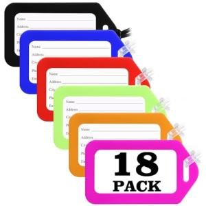 Sodsay 18 PK Luggage Tags for Suitcases (Assorted, Pack of 18 with 9 Vibrant Colors), Luggage Tag, Bag Tag for Baggage, Suitcase Tags Bulk