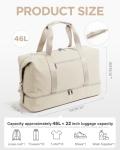 Oeihuivt Weekender Bags for Women - 21 Inch Large Travel Duffel Bag Set with Shoe Compartment, Heavy-Duty nylon Carry On Overnight Tote Beige