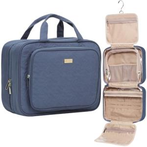 NISHEL Travel Toiletry Bag for Women Large Capacity, Makeup Essentials Organizer, Hanging Case for Accessories, Cosmetics, Aegean-Blue