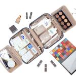 NISHEL Travel Toiletry Bag for Women Large Capacity, Makeup Essentials Organizer, Hanging Case for Accessories, Cosmetics, Aegean-Blue