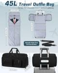 RAINSMORE Convertible Garment Bags for Travel, 45L Garment Duffle bag for Hanging Clothes, 3 in 1 Suit Travel Bag for Business Trips with Shoulder Strap, Carry On Suit Luggage for Men Women, Black
