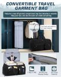 RAINSMORE Convertible Garment Bags for Travel, 45L Garment Duffle bag for Hanging Clothes, 3 in 1 Suit Travel Bag for Business Trips with Shoulder Strap, Carry On Suit Luggage for Men Women, Black