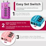 Fosmon Luggage Locks TSA Approved for Luggage & Suitcase, 4 Digit Mini Cable Locks Long Wire Padlock with 4 Combinations and Easy Reset Switch for Travel, Gym Locker, Gun Case, Backpack Zipper- 4 Pack