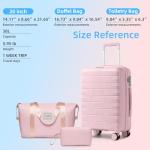 LARVENDER Luggage Sets 3 Piece with Duffel Bag Hardside PP Carry On Suitcase with 360° Spinner Wheels TSA Lock Luggage Sets for Women, Orchid Pink