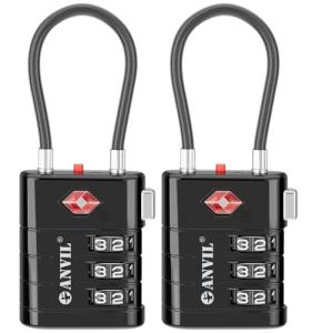ANVIL TSA Approved Luggage Locks – High Security TSA008 Combination Travel Locks with Inspection Indicator for Suitcases and Backpacks. (2, Black)