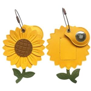 ZOUITY Cute Leather Luggage Tag Holder with Airtag Case Set,Hidden Compartment for AirTag Travel Suitcase Tracking Case with Stainless Steel Loop,Name ID Label(Sunflower)