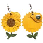 ZOUITY Cute Leather Luggage Tag Holder with Airtag Case Set,Hidden Compartment for AirTag Travel Suitcase Tracking Case with Stainless Steel Loop,Name ID Label(Sunflower)
