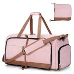 Lekesky Foldable Travel Duffel Bag for Women, 80L Large Duffle Bag with Separate Shoes Compartments & Straps, Carry On Weekend Bag for Women, Hospital, Overnight(Pink)