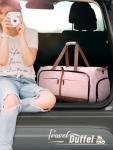 Lekesky Foldable Travel Duffel Bag for Women, 80L Large Duffle Bag with Separate Shoes Compartments & Straps, Carry On Weekend Bag for Women, Hospital, Overnight(Pink)