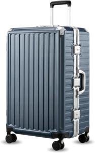 LUGGEX Checked Suitcase with Spinner Wheels, 8010S Aluminum Frame Zipperless Polycarbonate Hard Shell Suitcase (ZX-Core, Blue, 28 Inch)