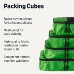 Amazon Essentials 4-Piece Packing Cubes Travel Accessories Set, Luggage Organizer with Double Zipper, Mesh Top, 100% Polyester, Medium, Green (Previously Amazon Basics)