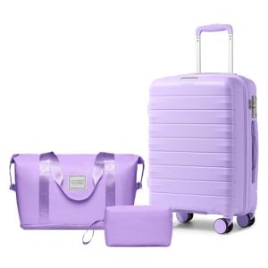 LARVENDER Luggage Sets 3 Piece with Duffel Bag Hardside PP Carry On Suitcase with 360° Spinner Wheels TSA Lock Luggage Sets for Women, Lavender