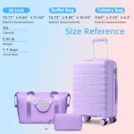 LARVENDER Luggage Sets 3 Piece with Duffel Bag Hardside PP Carry On Suitcase with 360° Spinner Wheels TSA Lock Luggage Sets for Women, Lavender
