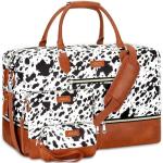 Weekender Bag for Women, Travel Duffel Bag Carry On Overnight Bag with Shoe Compartment Large Nylon Travel Weekend Tote Bag, 5-Black Cow