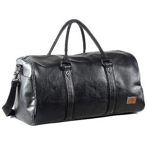 Leather Travel Bag with Shoe Pouch, Waterproof Weekender Overnight Bag, Carry On Duffel Bag for Men Women-Black