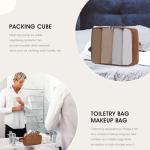 Wogarl 3PCS Leather Weekender Bag for Women Men Large Overnight Duffel Bag with Shoe Compartment Toiletry Packing Cube Carry On Bag Fit 21" Laptop (Light Brown)