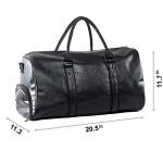 Leather Travel Bag with Shoe Pouch, Waterproof Weekender Overnight Bag, Carry On Duffel Bag for Men Women-Black