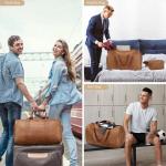 Wogarl 3PCS Leather Weekender Bag for Women Men Large Overnight Duffel Bag with Shoe Compartment Toiletry Packing Cube Carry On Bag Fit 21" Laptop (Light Brown)