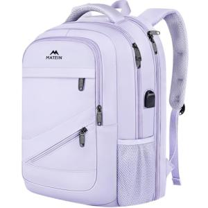 MATEIN Extra Large Laptop Backpack for Women, 50 L TSA Carry On with Multiple Organized Pockets, Anti Theft Water Resistant Travel Laptop Backpack Fits 18.4 In Computer, Light Purple