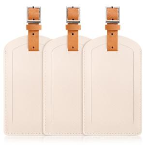 3 Pack Luggage Tags for Suitcases, TSA Approved Bag Tags, Baggage Tags with Privacy Protection, Travel Essentials Luggage Accessories, Ivory & Brown