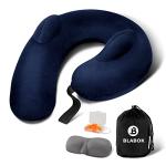 Patented Design Inflatable Travel Neck Pillow – Airplane Neck Pillow with 360° Head & Neck Support, Soft Washable Velvet Cover, Compact Neck Support Pillow for Airplane,Train,Car,Office & Home (Blue)